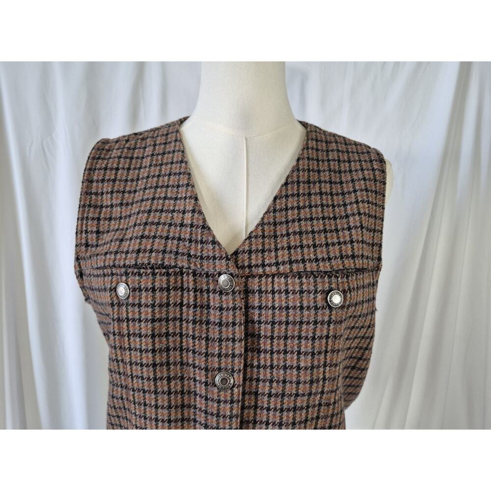 Vintage Womens Old Navy Outdoor Rust Brown Plaid Wool Blend Vest Medium 90s - Picture 2 of 6